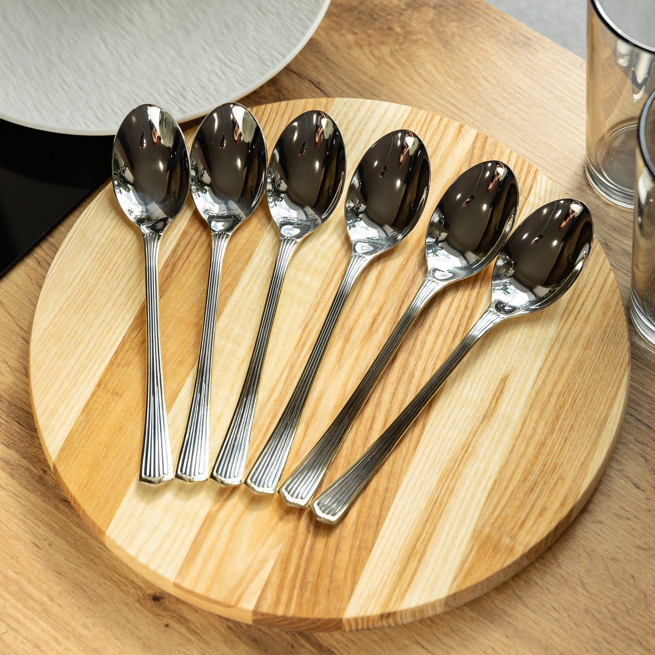 Набір столових ложок 6 штук ножі з нержавіючої сталі набір ложок 20.7 см Срібло із золотим обрамленням