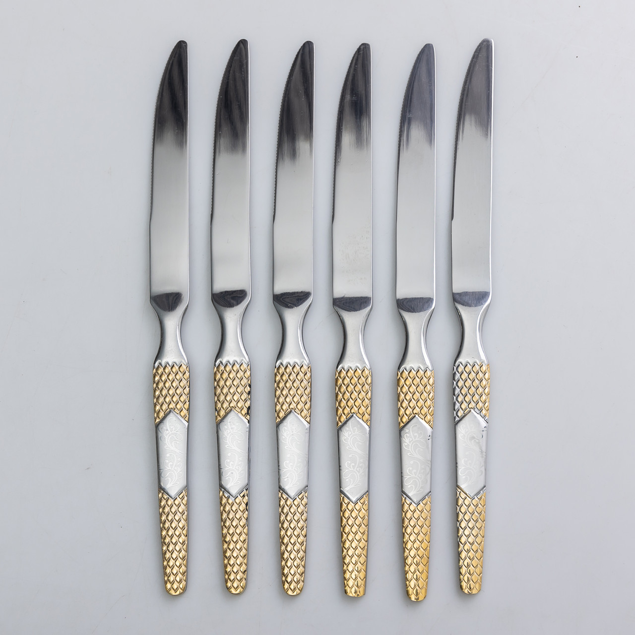 Набір столових ножів 6 штук ножі сервірувальні з нержавіючої сталі 22.7 см Срібло з золотом
