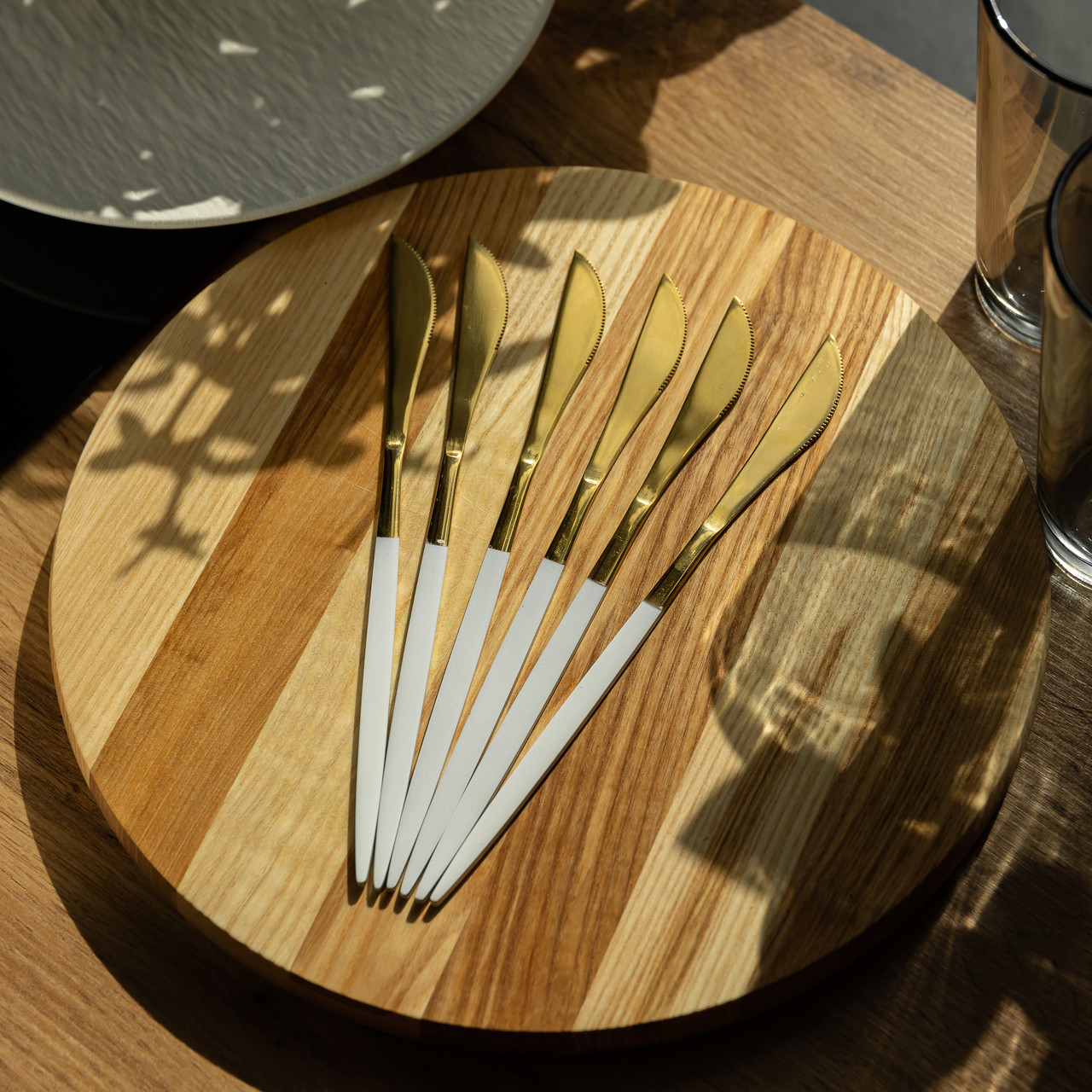 Набір столових ножів 6 штук ножі сервірувальні столові 22.5 см Білий із золотом