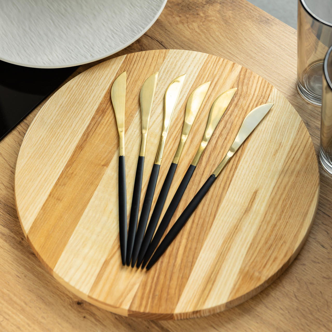 Набір столових ножів 6 штук ножі сервірувальні столові 22.5 см Чорний із золотом