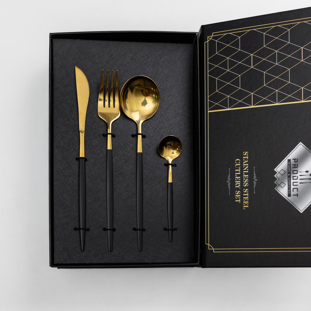 Набір столових приборів 24 предмети столовий набір на 6 персон Золотистий з чорним