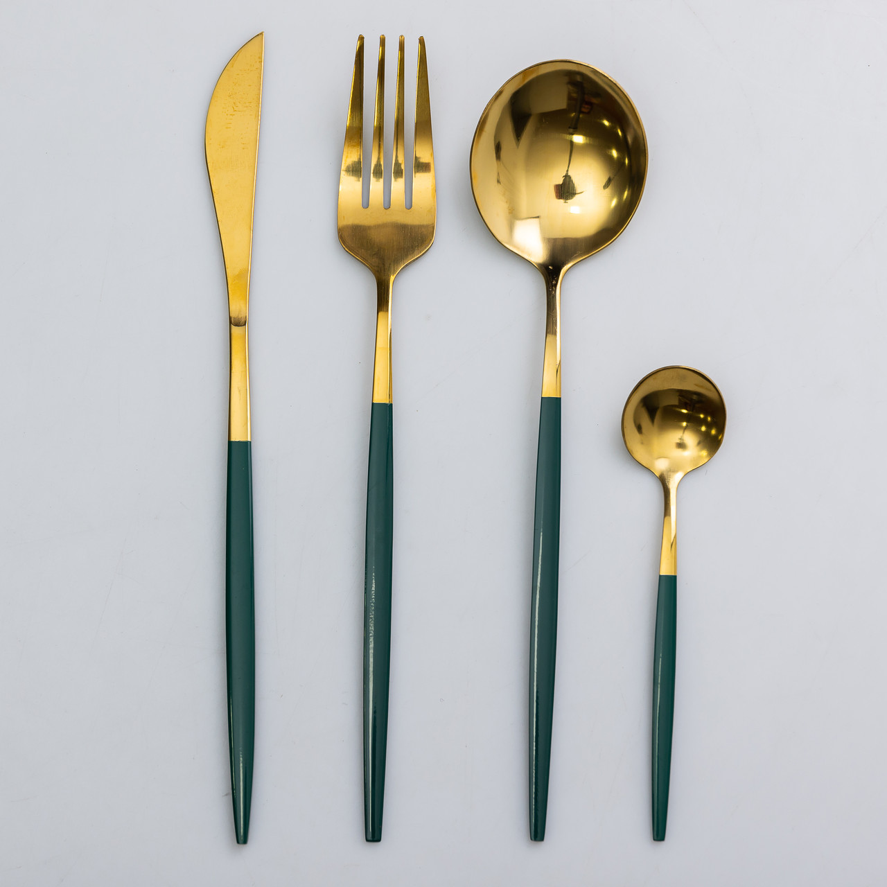 Набір столових приборів 24 предмети столовий набір на 6 персон Золотистий з зеленим