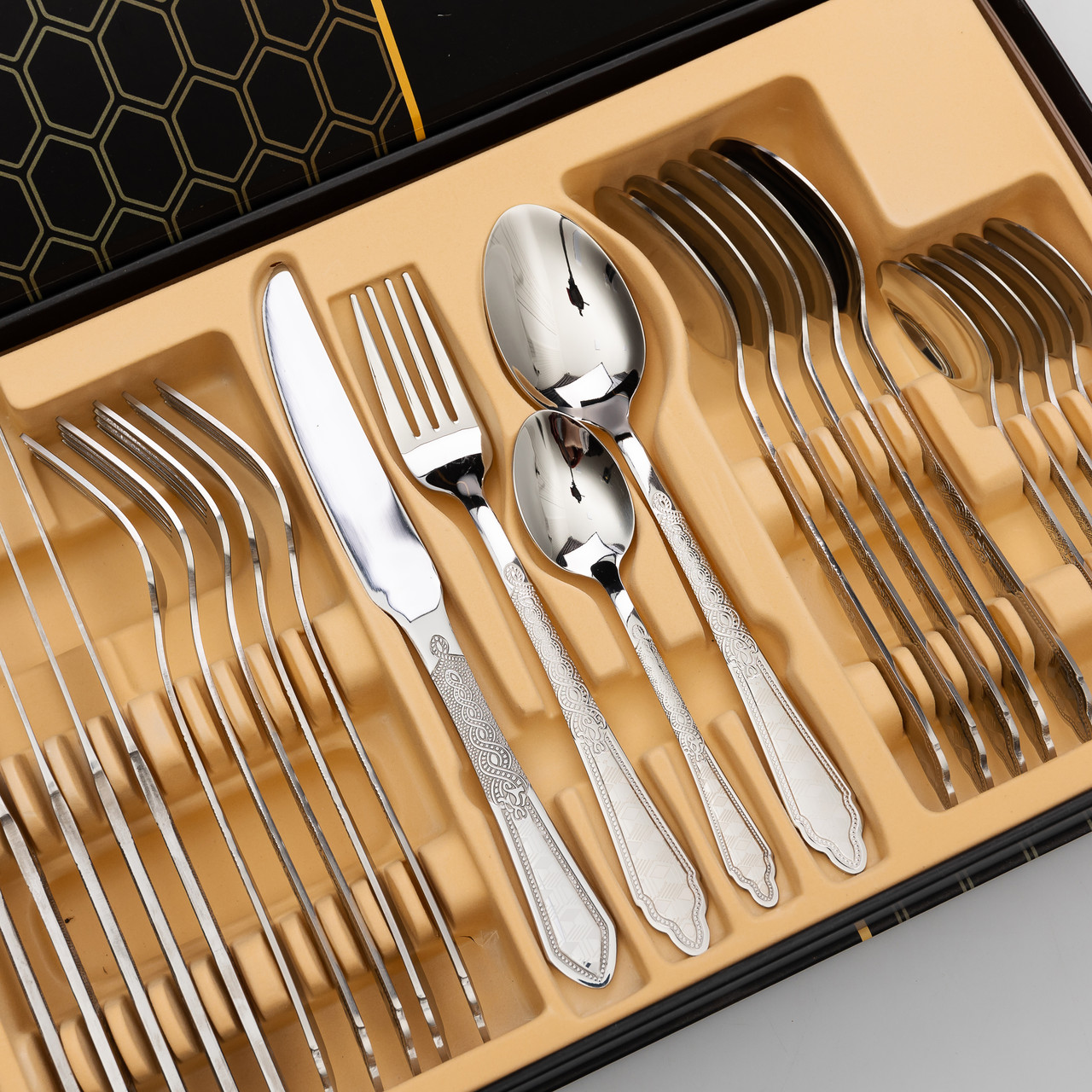 Набір столових приборів золото на 6 персон комплект столових приборів 24 предмети Срібло