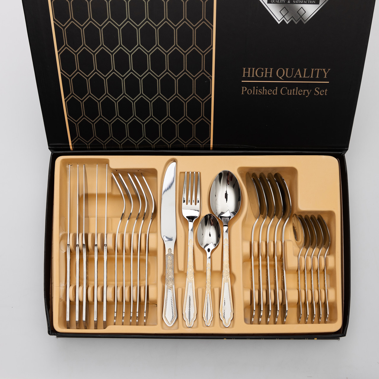 Набір столових приладів золото на 6 персон комплект столових приладів 24 предмети Срібло із золотом