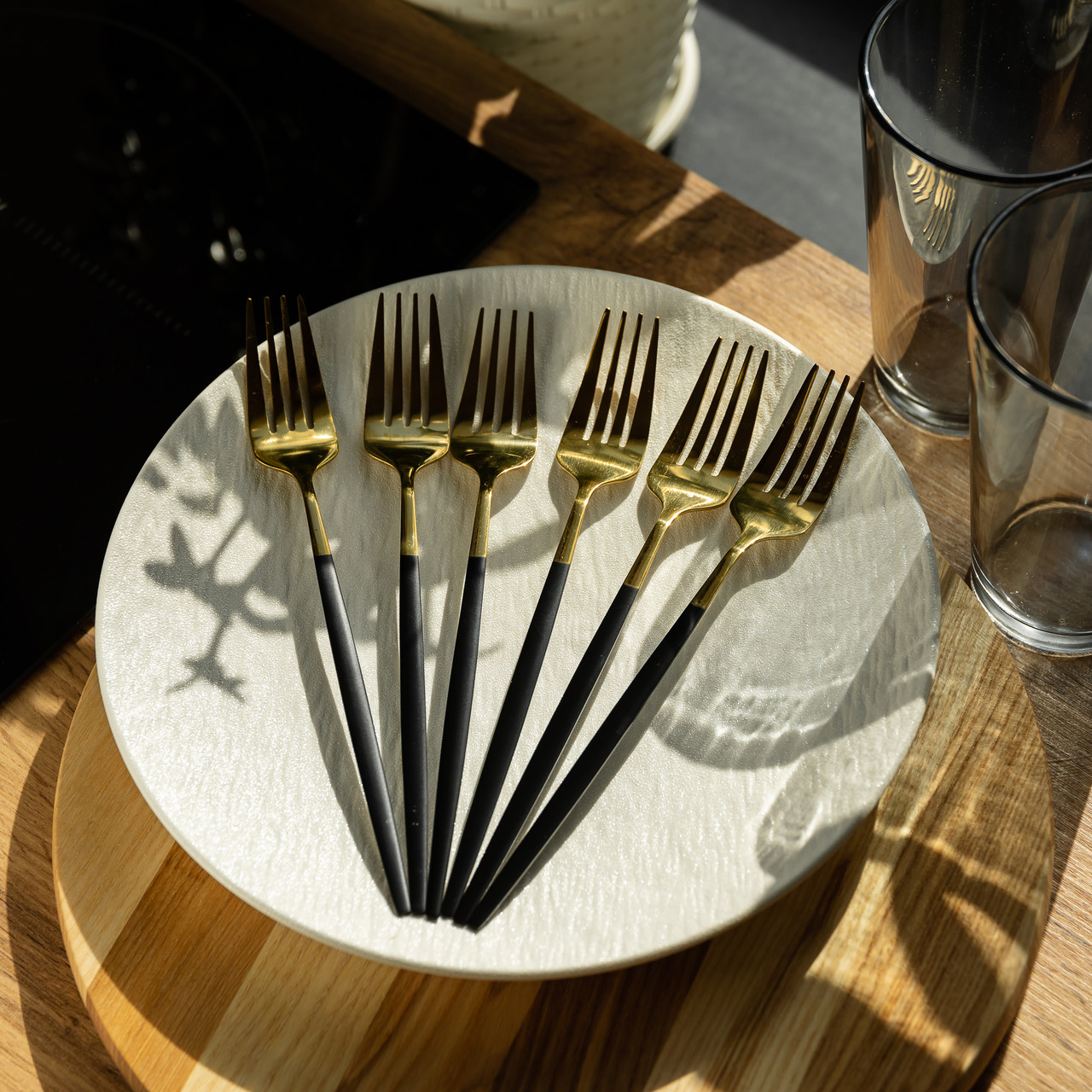 Набір столових виделок 6 штук виделка столова з нержавіючої сталі 21.5 см Чорний із золотом