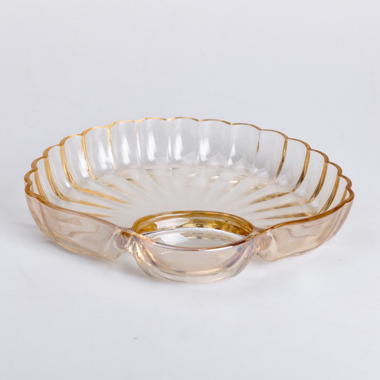 Скляне блюдо із соусником 21х19х3 см тарілка для суші коричнева