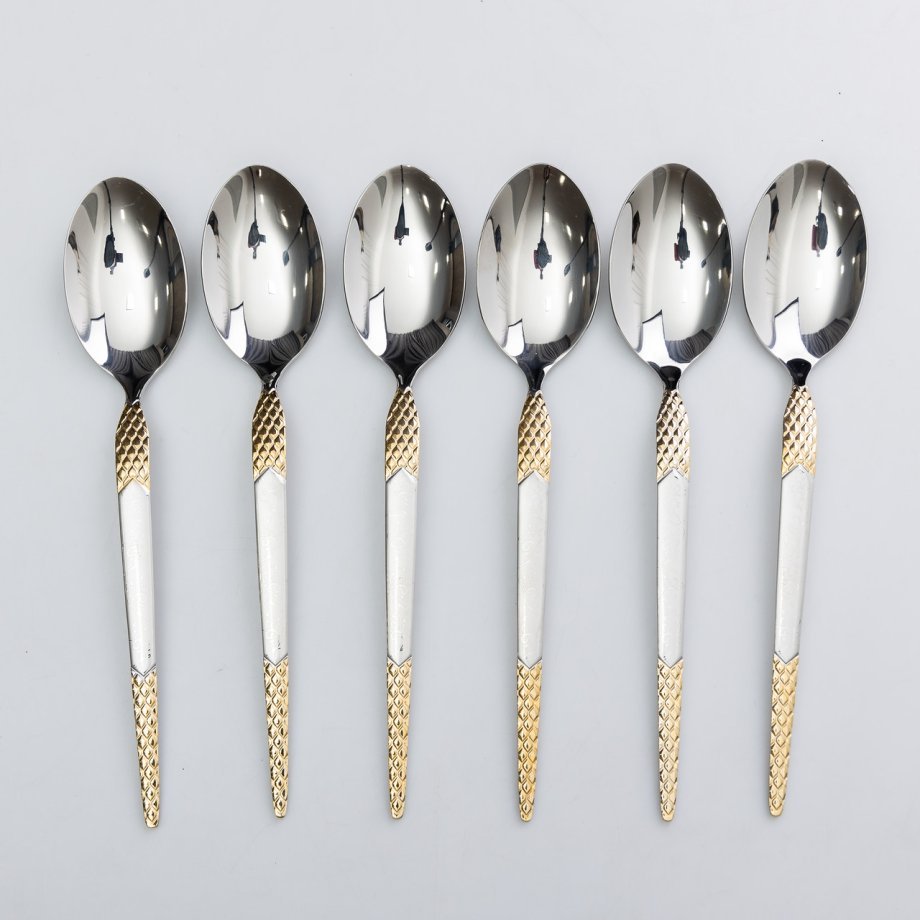 Набір столових ложок 6 штук з нержавіючої сталі ложки столові 21 см Срібло з золотом