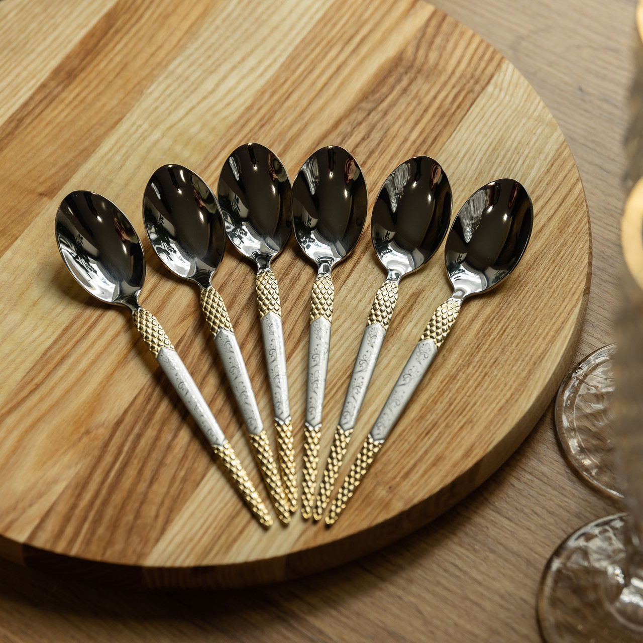 Набір столових ложок 6 штук з нержавіючої сталі ложки столові 21 см Срібло з золотом