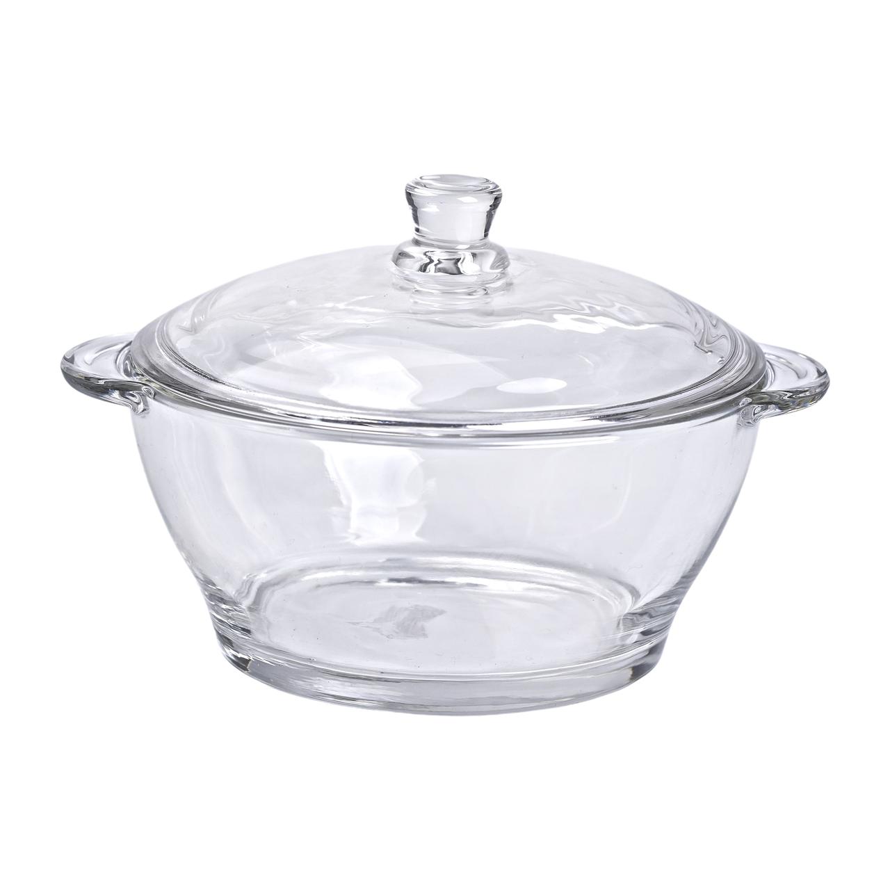 Супниця з кришкою Ø 15.5 см каструля бульйонниця скляна 1 л