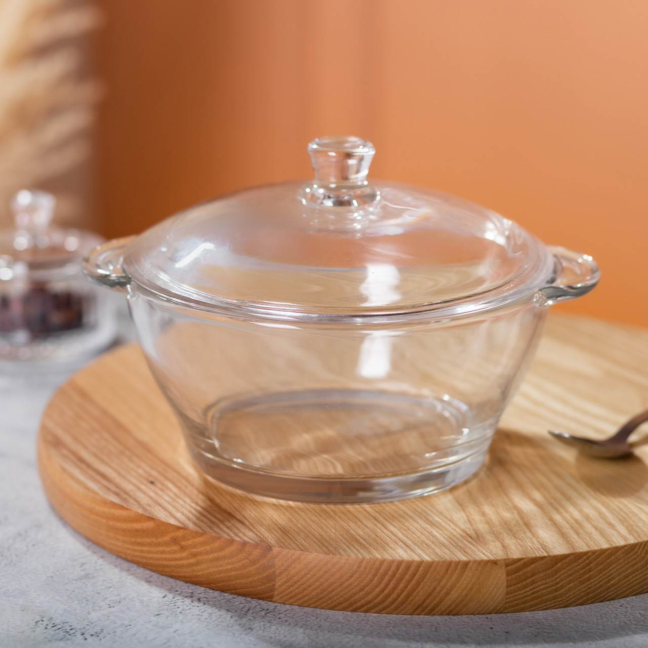 Супниця з кришкою Ø 15.5 см каструля бульйонниця скляна 1 л