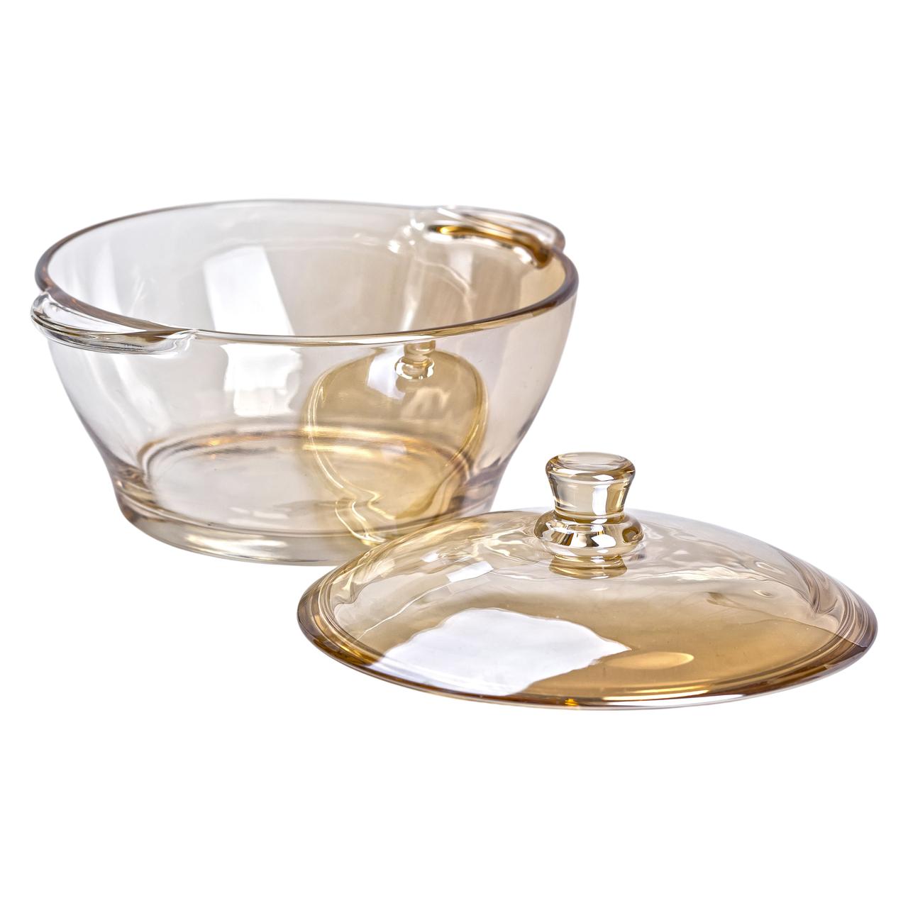 Супниця із кришкою скляна Ø 15.5 см бульйонниця 1 л для гарячих страв