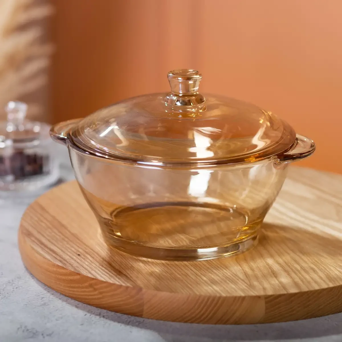 Супниця із кришкою скляна Ø 15.5 см бульйонниця 1 л для гарячих страв