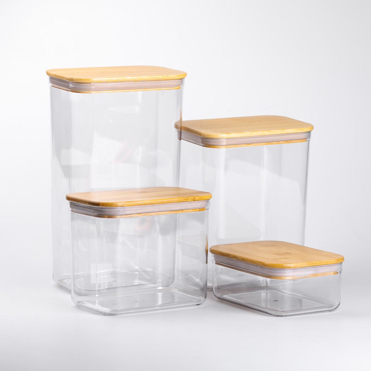 Банки для сипучих продуктів набір із 4 шт пластикові з бамбуковими кришками