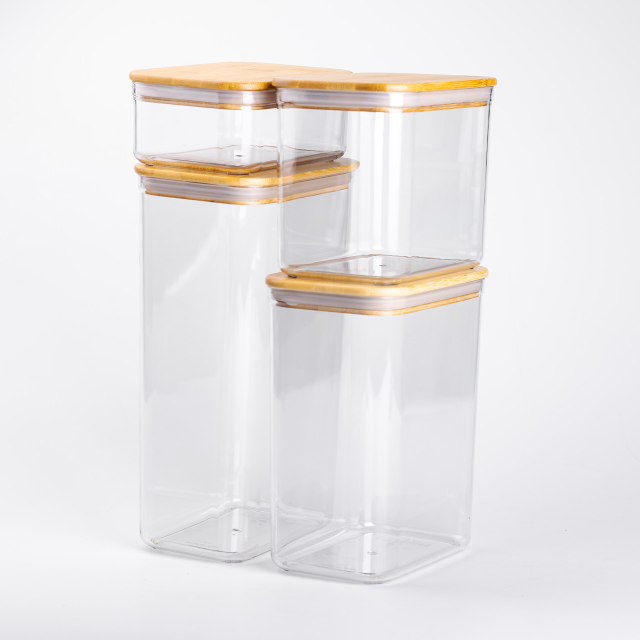 Банки для сипучих продуктів набір із 4 шт пластикові з бамбуковими кришками