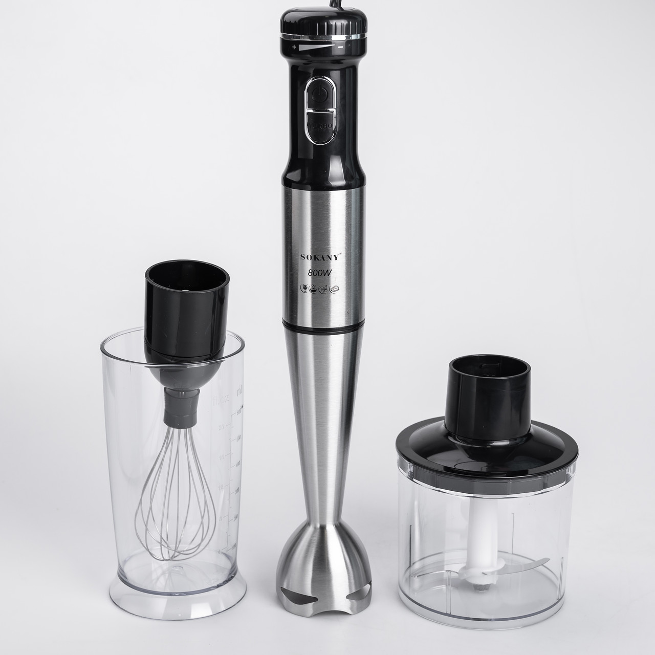 Блендер ручний занурювальний 800 Вт чаша і вінчиком подрібнювач (чопер) Sokany