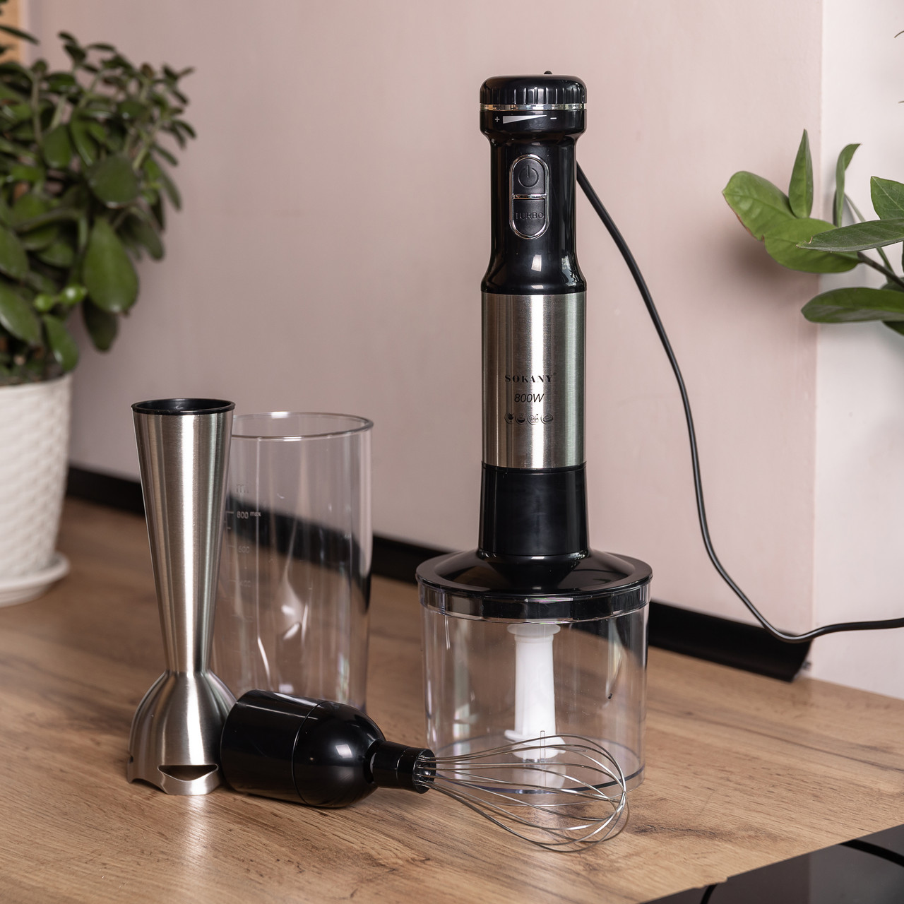 Блендер ручний занурювальний 800 Вт чаша і вінчиком подрібнювач (чопер) Sokany
