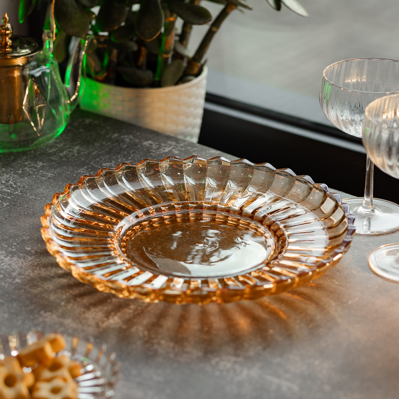 Блюдо сервірувальне Ø 28 скляне прозоре для подачі закусок, десертів, фруктів