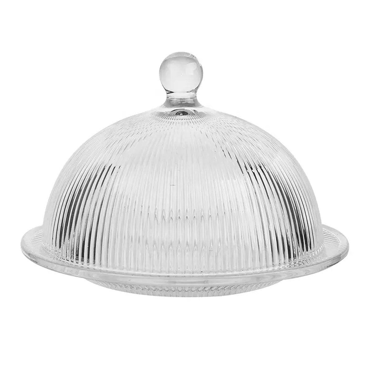 Блюдо сервірувальне з кришкою Ø 20 см скляне прозоре для десертів, випічки, фруктів