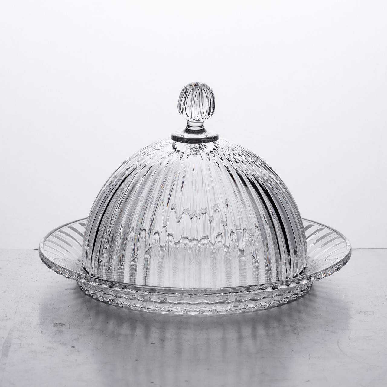 Блюдо сервірувальне з кришкою Ø 20 см скляне прозоре для десертів, випічки, фруктів