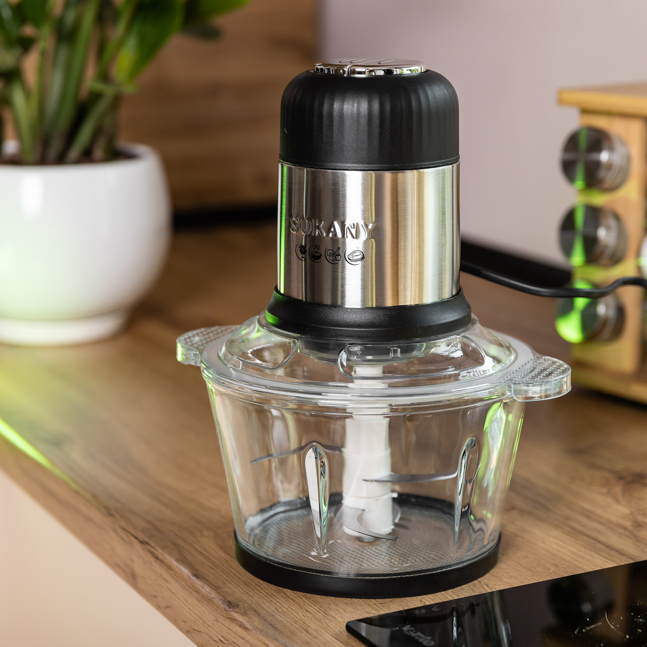 Чопер подрібнювач 800 Вт 4 леза з чашею на 2 літри м'ясорубка Sokany