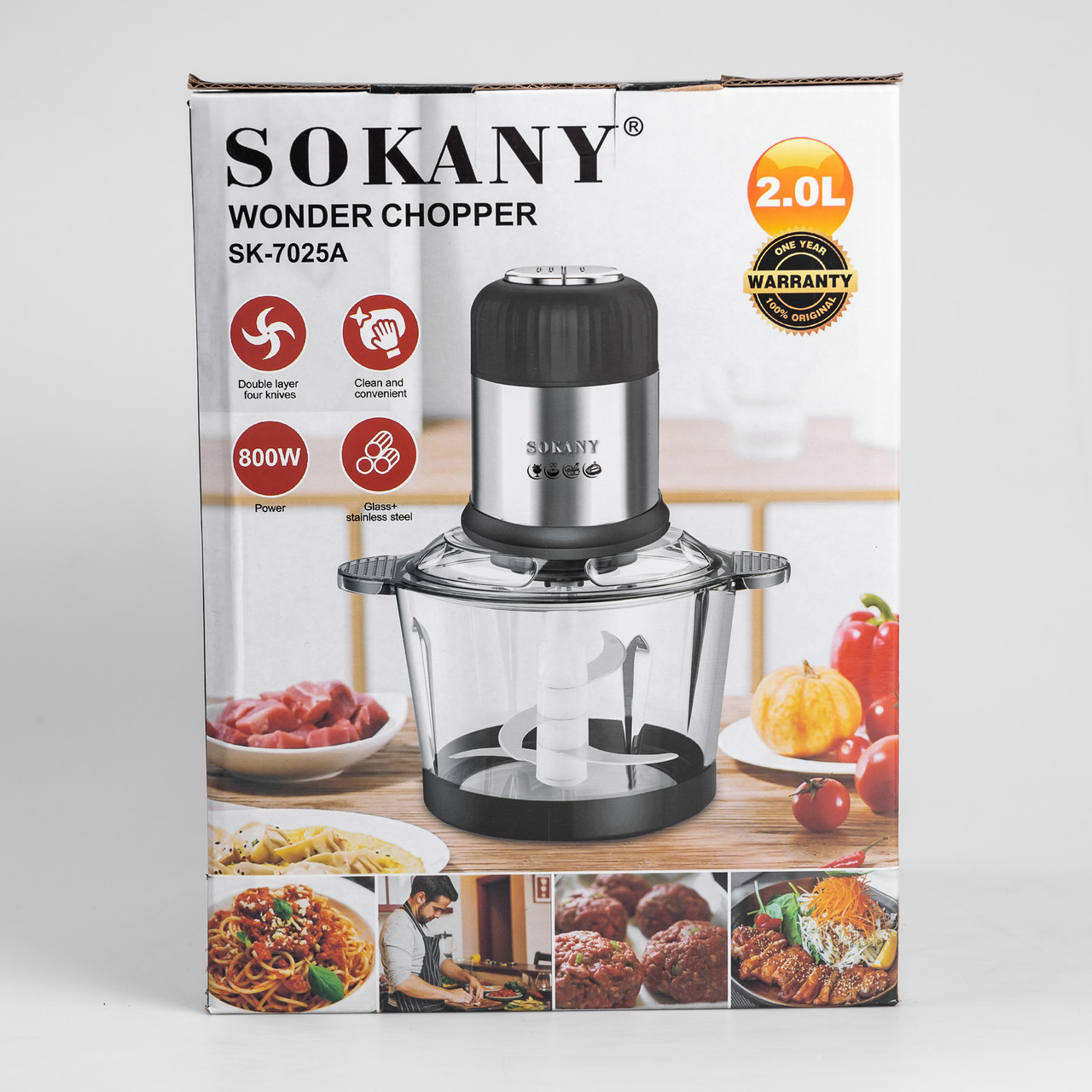 Чопер подрібнювач 800 Вт 4 леза з чашею на 2 літри м'ясорубка Sokany