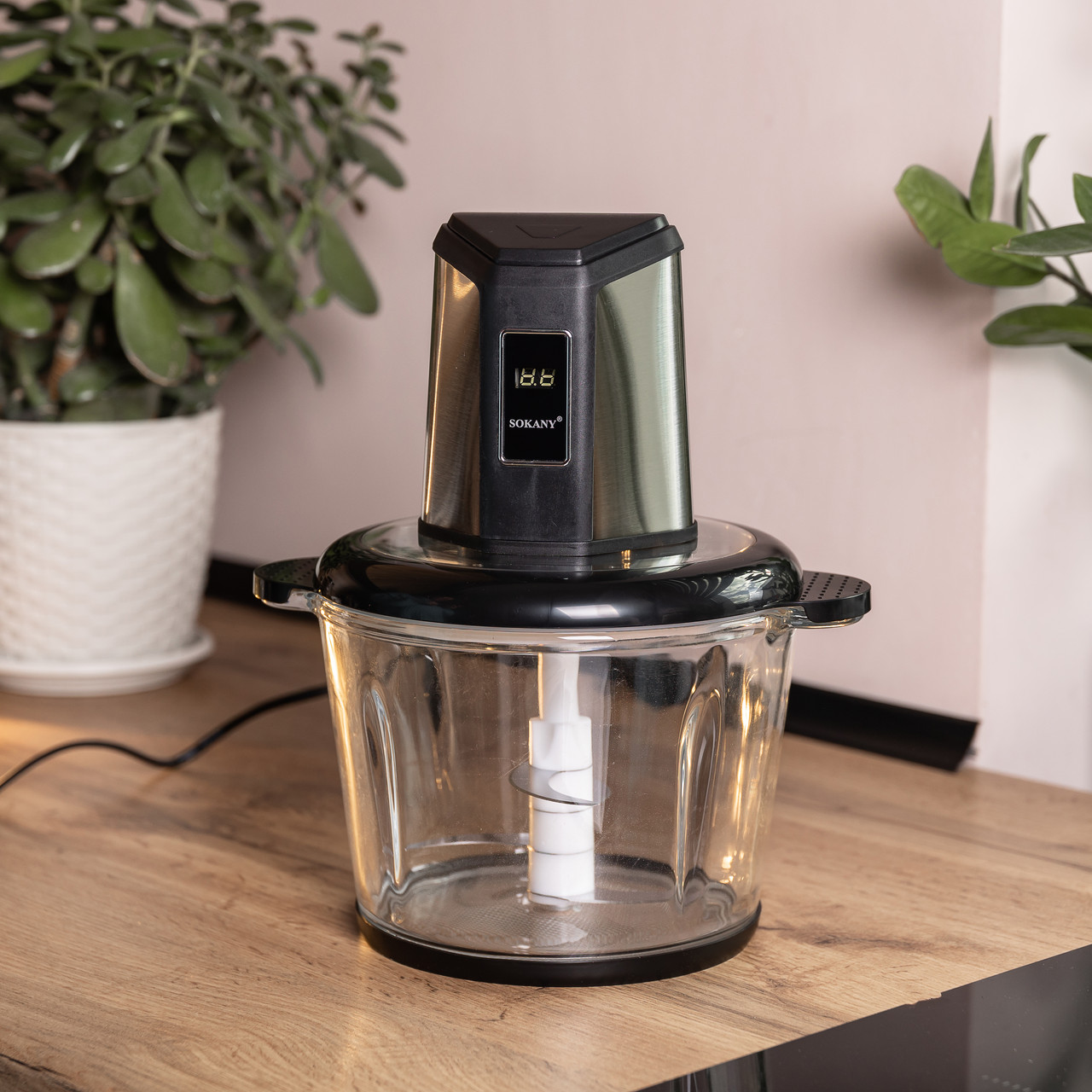 Чопер подрібнювач 800 Вт 4 леза з чашею на 3 літри 2 швидкості м'ясорубка Sokany