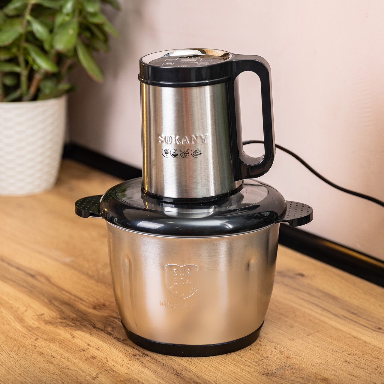 Чопер подрібнювач 800 Вт 4 леза з чашею на 3 літри м'ясорубка Sokany