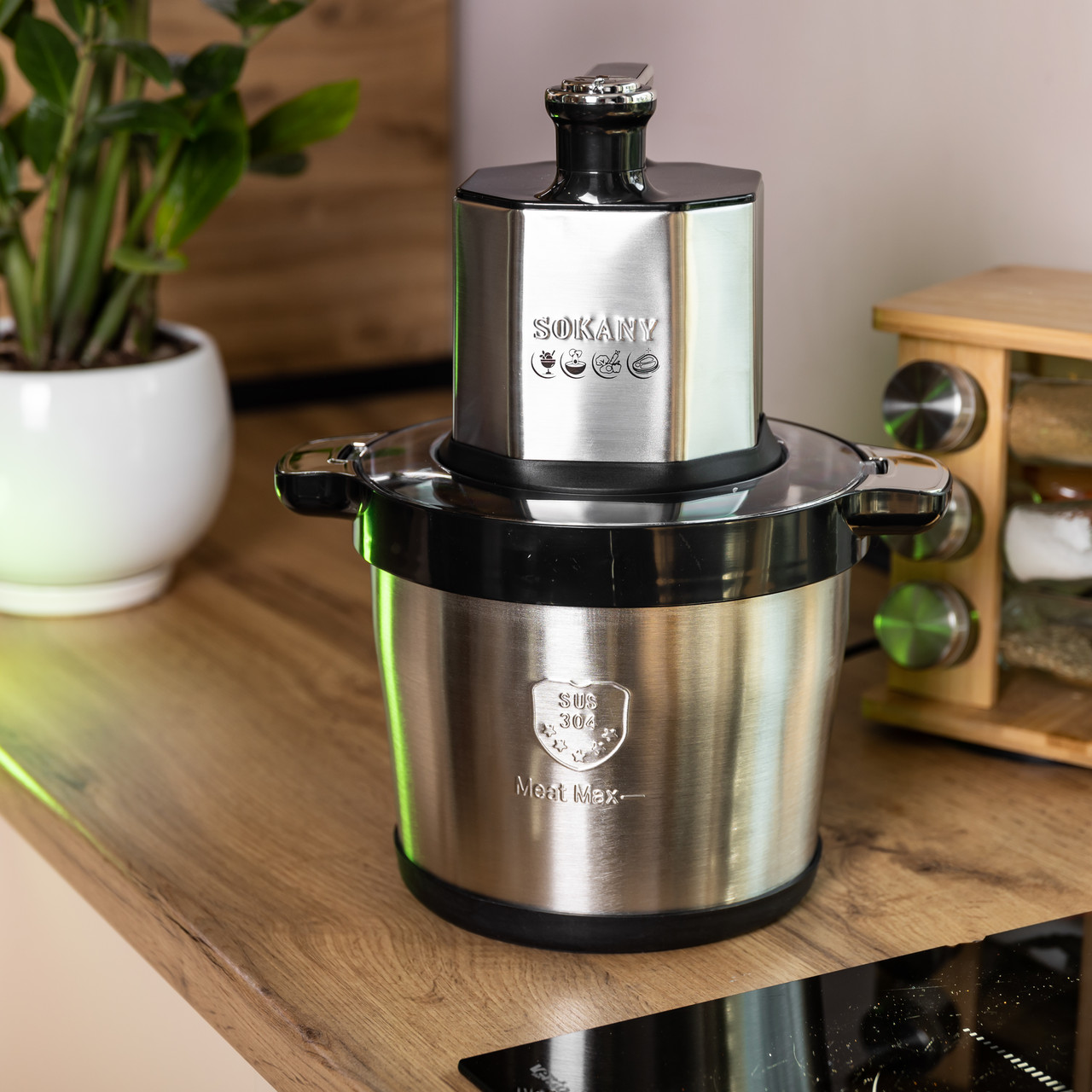 Чопер подрібнювач 800 Вт з чашею на 8 літрів 6 лез м'ясорубка Sokany