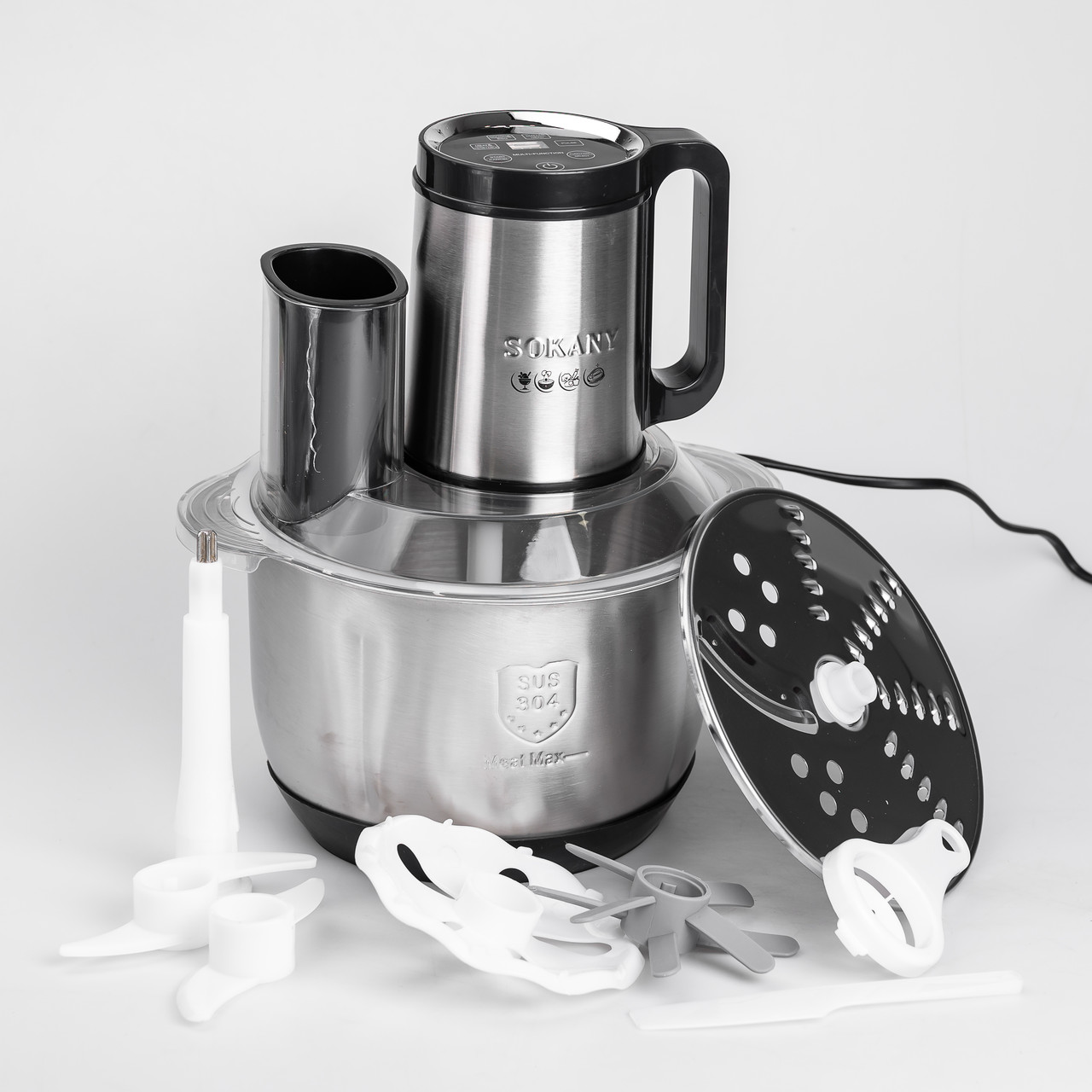 Чопер подрібнювач кухонний електричний 800 Вт з чашею на 5.5 літра м&apos;ясорубка Sokany