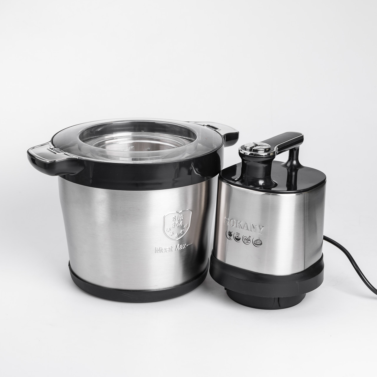 Чопер подрібнювач з чашею 4 літри м'ясорізка 4 леза нержавіюча сталь м'ясорубка Sokany