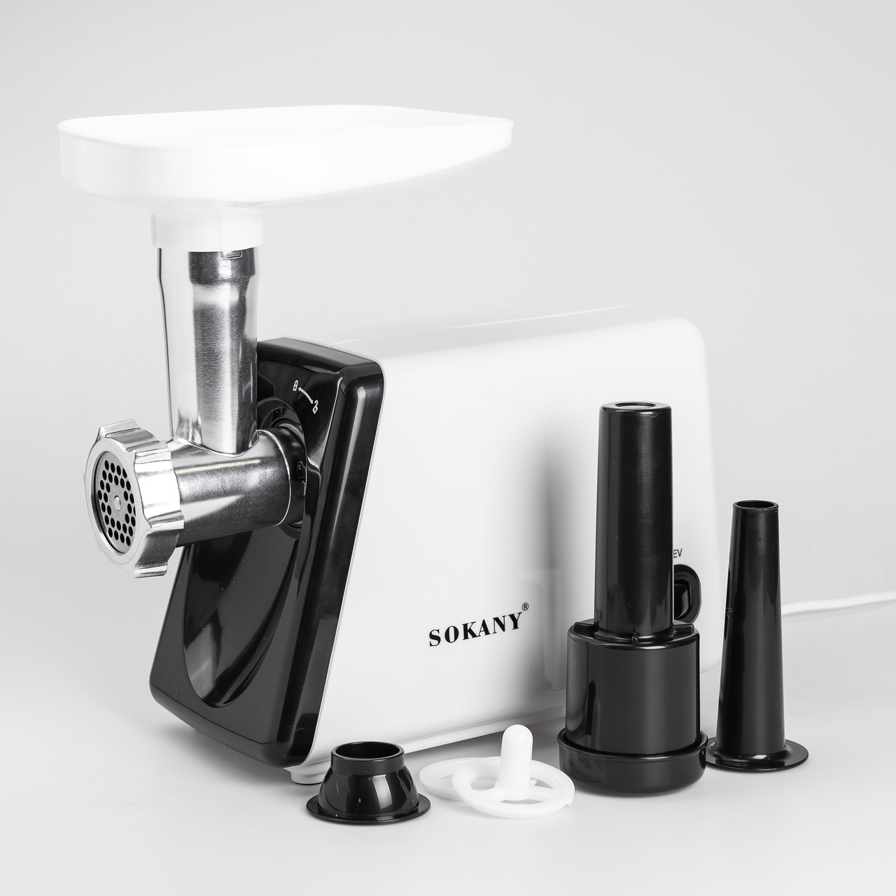 Електрична м&apos;ясорубка для фаршу Sokany електром&apos;ясорубка для дому потужна 2500 Вт з насадками Біла