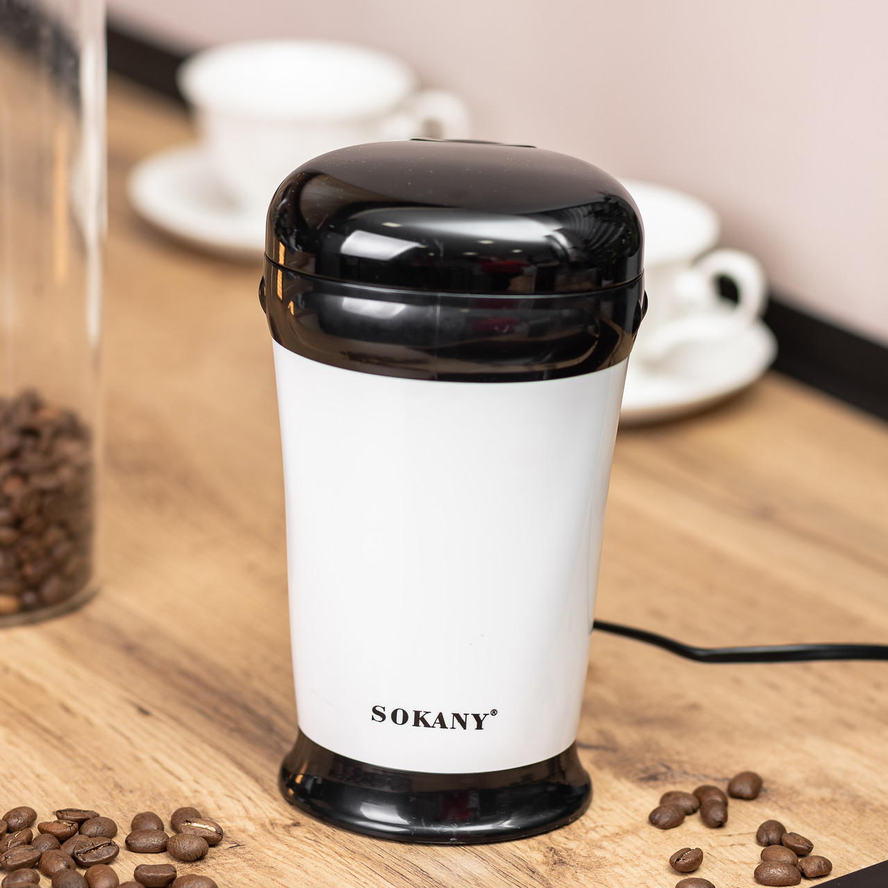 Електро кавомолка 180 Вт автоматична 75 г для дому з дрібним помолом Біла Sokany