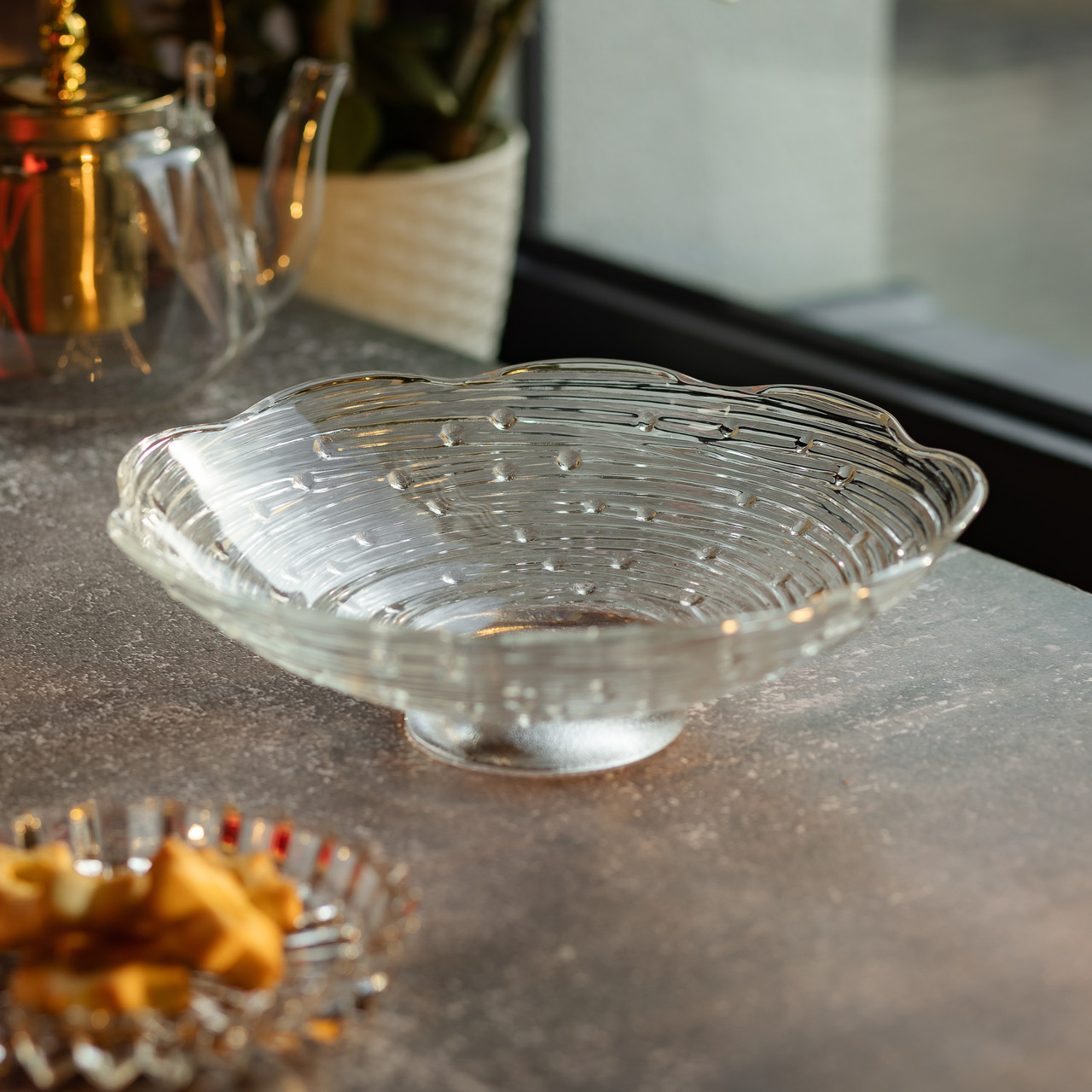 Фруктовниця скляна Ø23 ваза для фруктів Листя лотоса