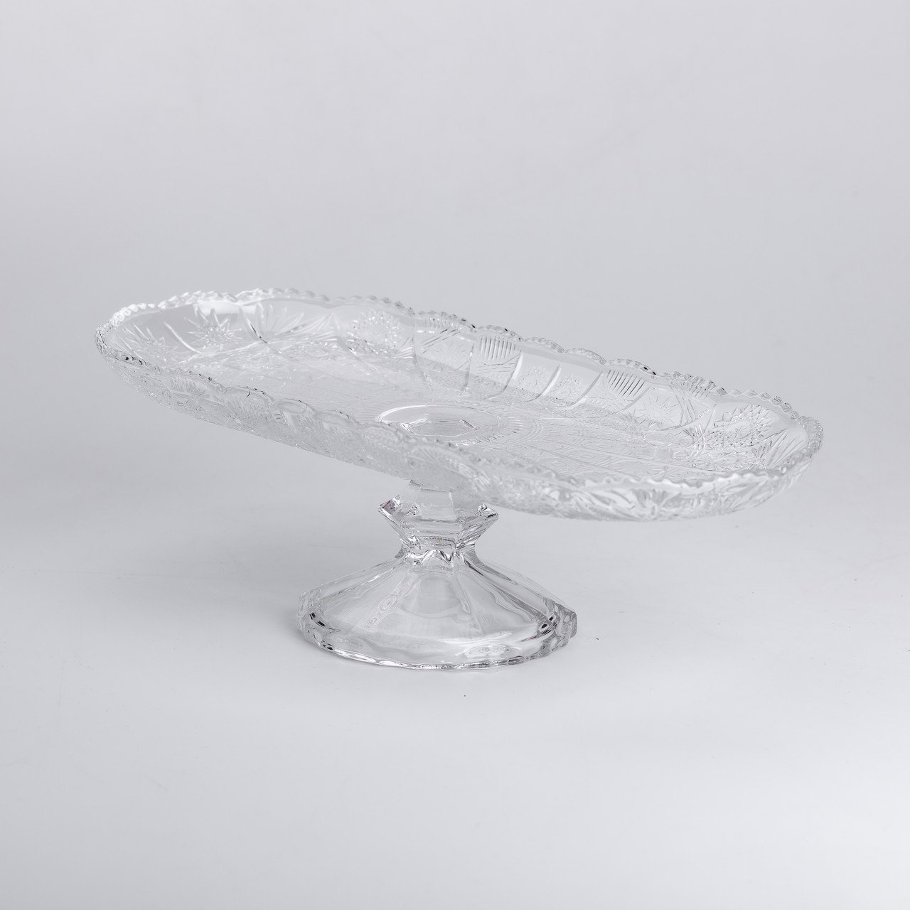 Фруктовниця скляна на ніжці 33.5х15х10 см овальна ваза для фруктів