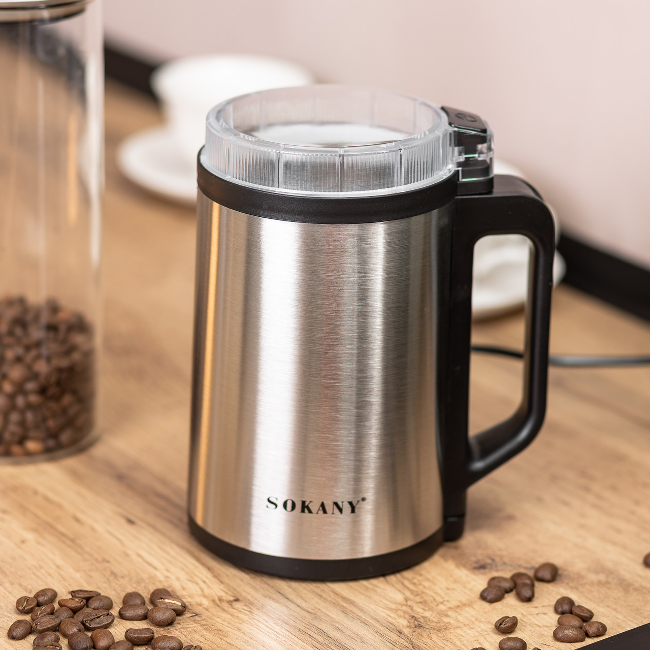Кавомолка електрична 300 Вт автоматична 140 г для дрібного помолу із нержавіючої сталі Sokany