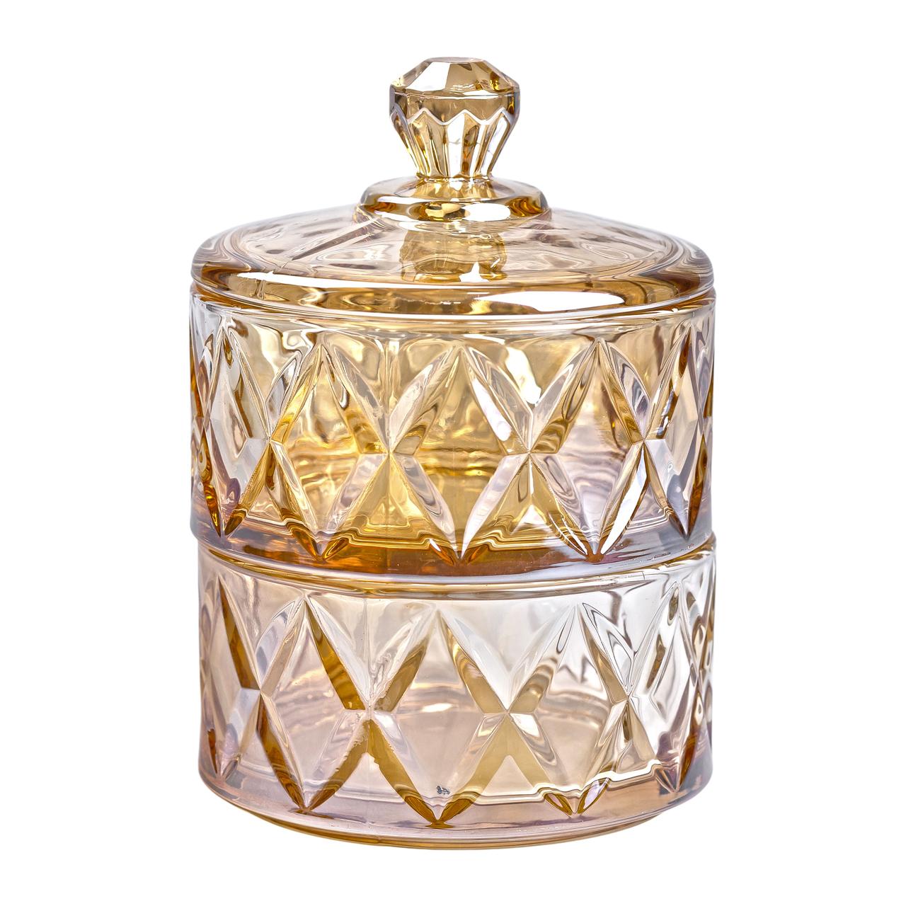 Цукерниця скляна із кришкою дворівнева Ø 10 см ваза конфетница коричнева