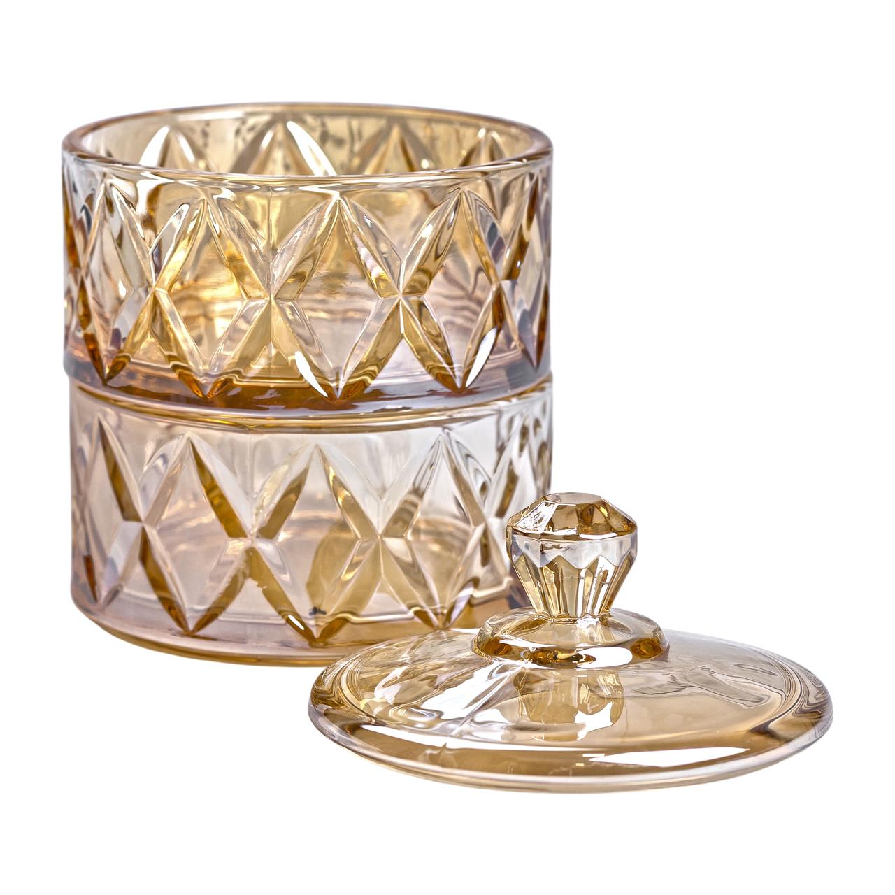 Цукерниця скляна із кришкою дворівнева Ø 10 см ваза конфетница коричнева