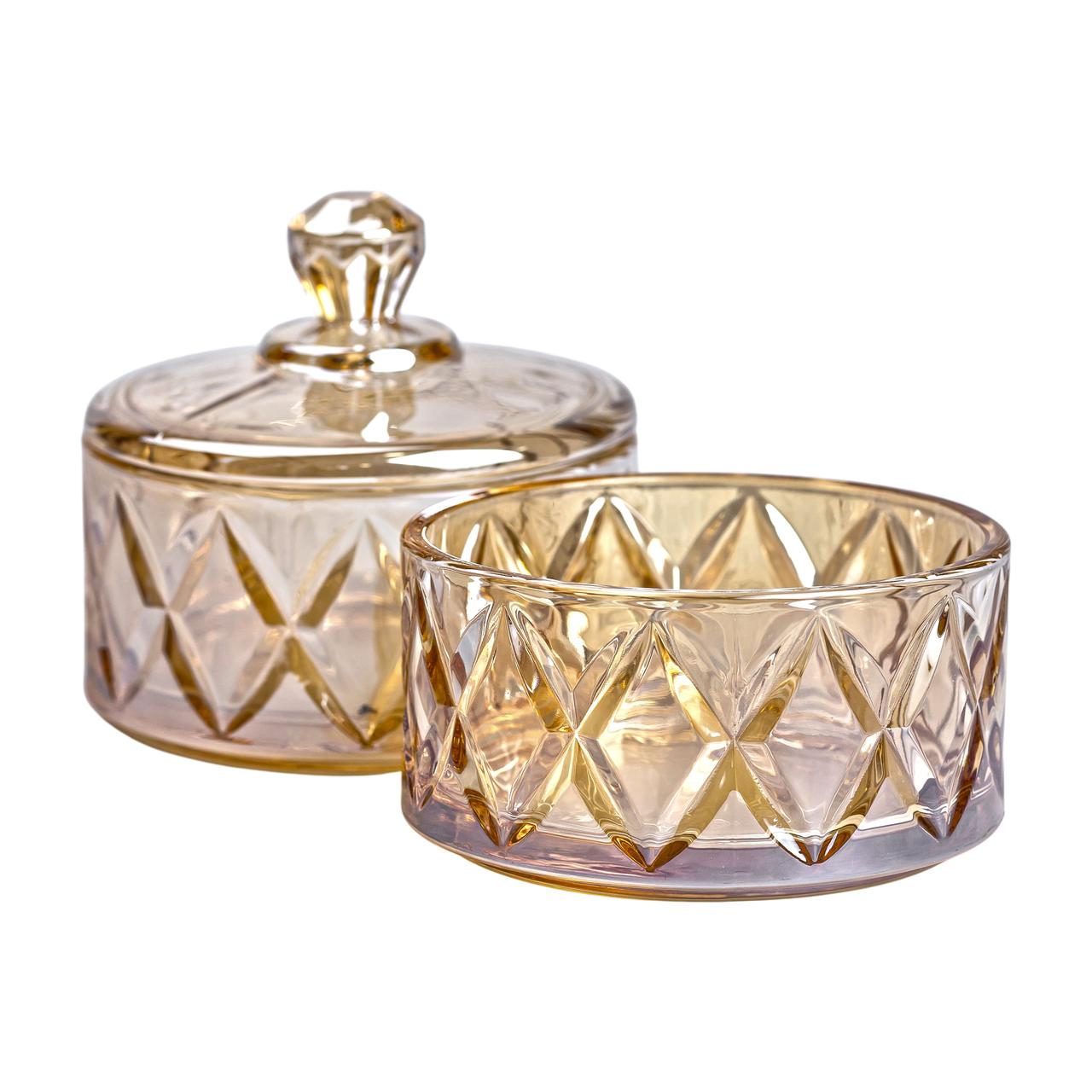 Цукерниця скляна із кришкою дворівнева Ø 10 см ваза конфетница коричнева