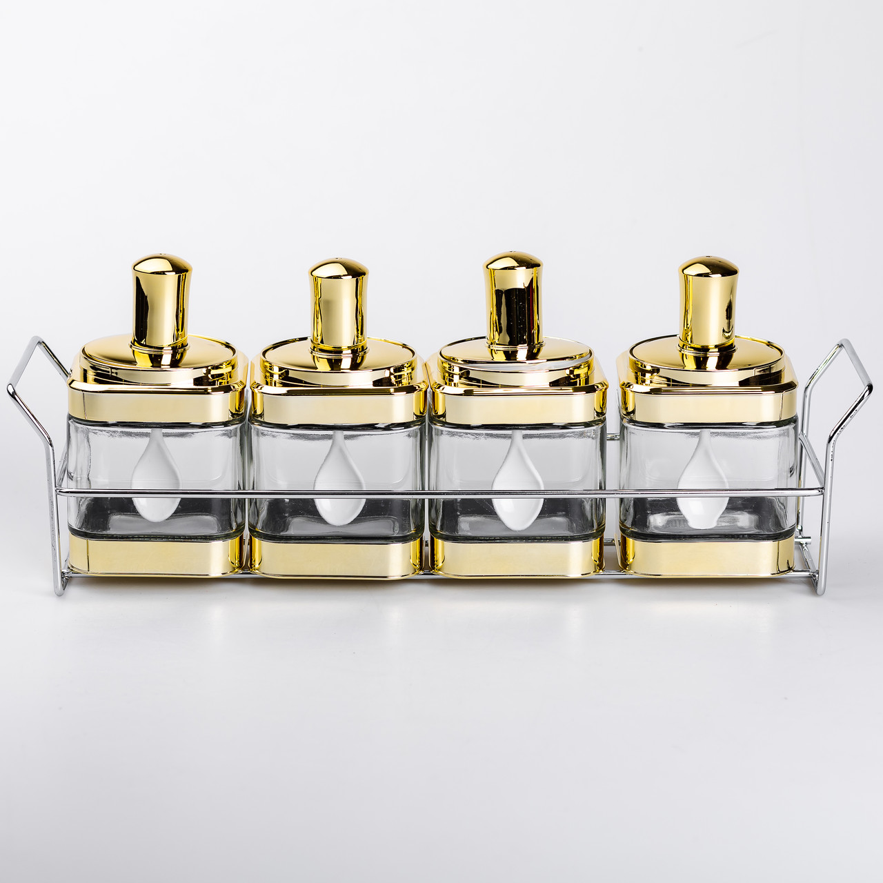 Набір банок для сипучих продуктів 4 штуки 350 мл скляні на металевій підставці