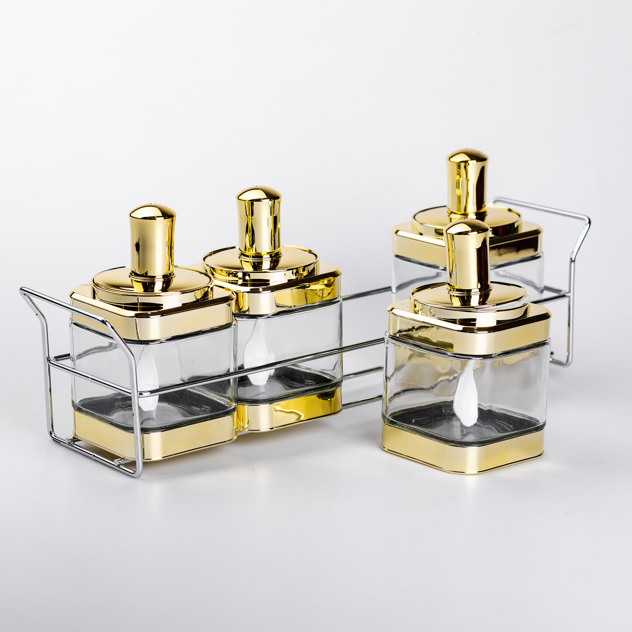 Набір банок для сипучих продуктів 4 штуки 350 мл скляні на металевій підставці