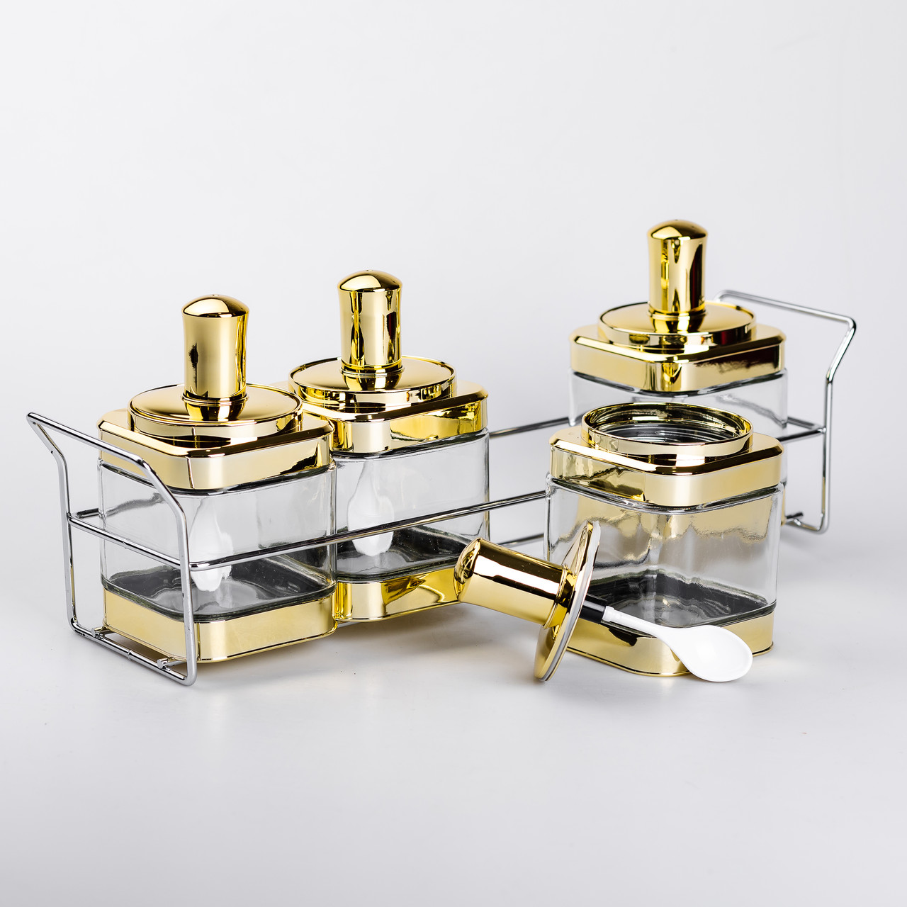 Набір банок для сипучих продуктів 4 штуки 350 мл скляні на металевій підставці