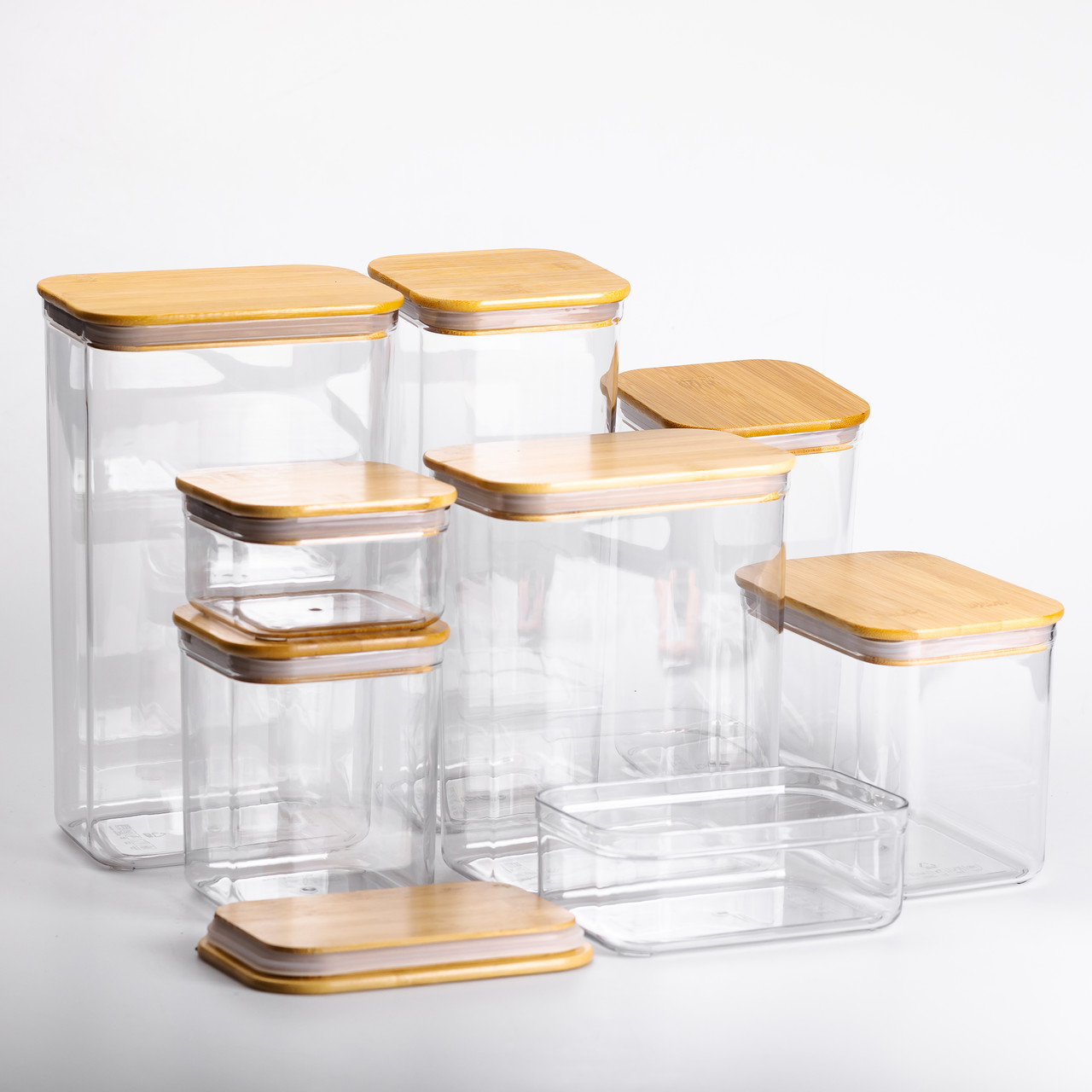 Набір банок для сипучих продуктів 8 штук ємності з бамбуковою кришкою