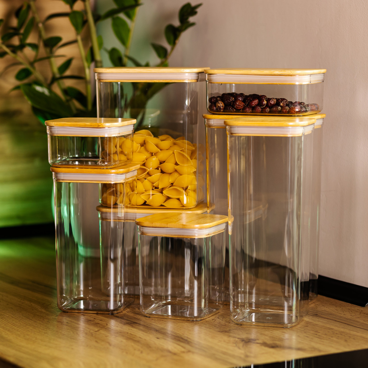 Набір банок для сипучих продуктів 8 штук ємності з бамбуковою кришкою
