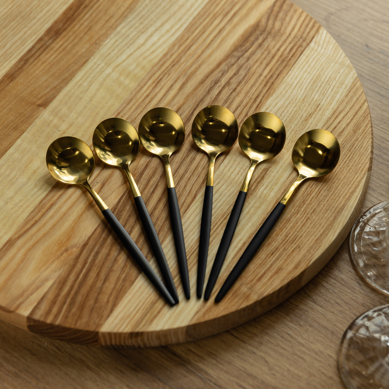Набір чайних ложок 6 штук чайні ложки з нержавіючої сталі 12.9 см Чорний з золотом