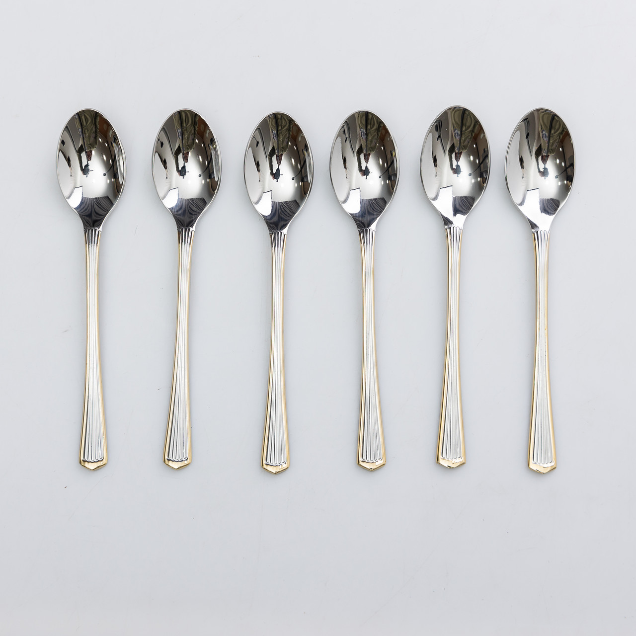 Набір чайних ложок 6 штук ложки для чаю з нержавіючої сталі 15.3 см Срібло із золотим обрамленням