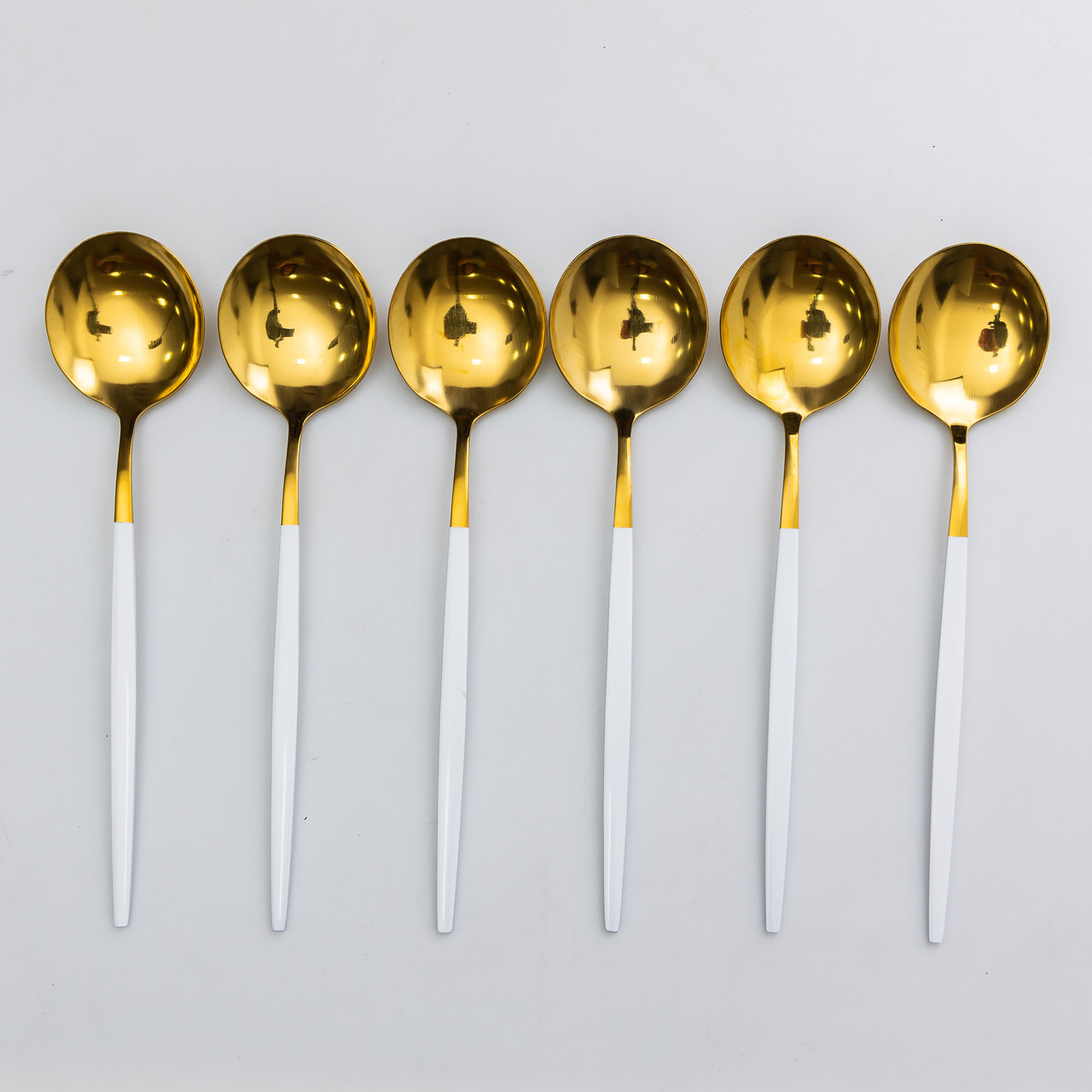Набір чайних ложок 6 штук ложка чайна з нержавіючої сталі 12.9 см Білий із золотом