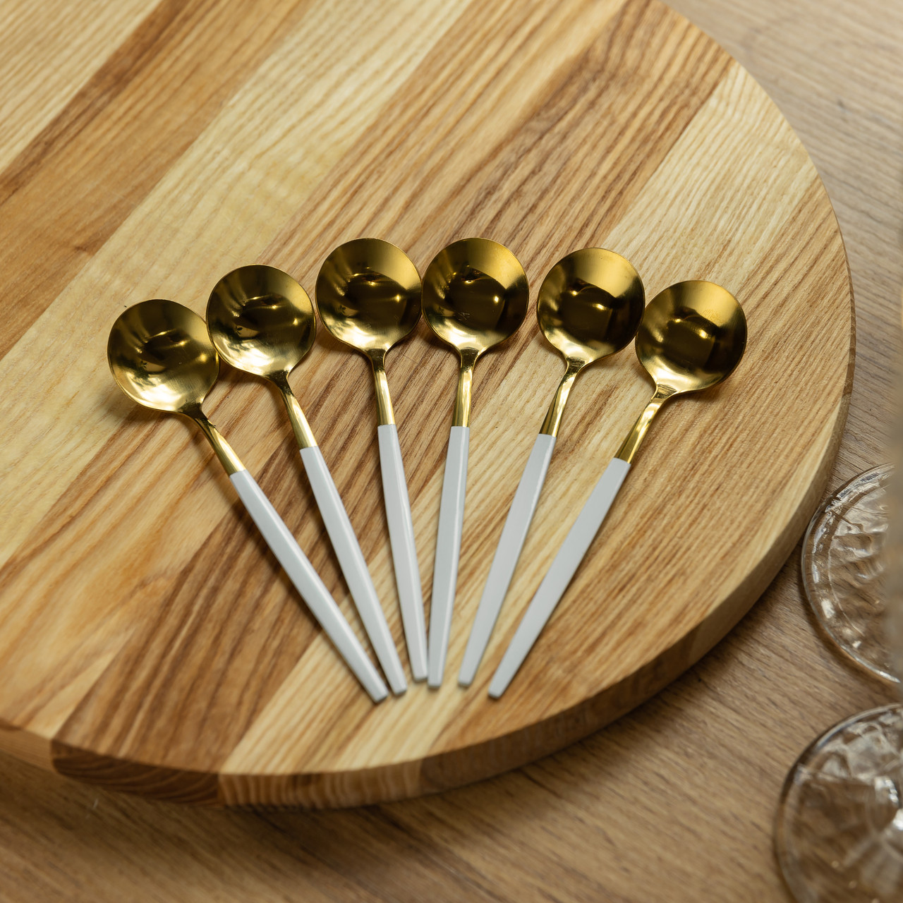 Набір чайних ложок 6 штук ложка чайна з нержавіючої сталі 12.9 см Білий із золотом