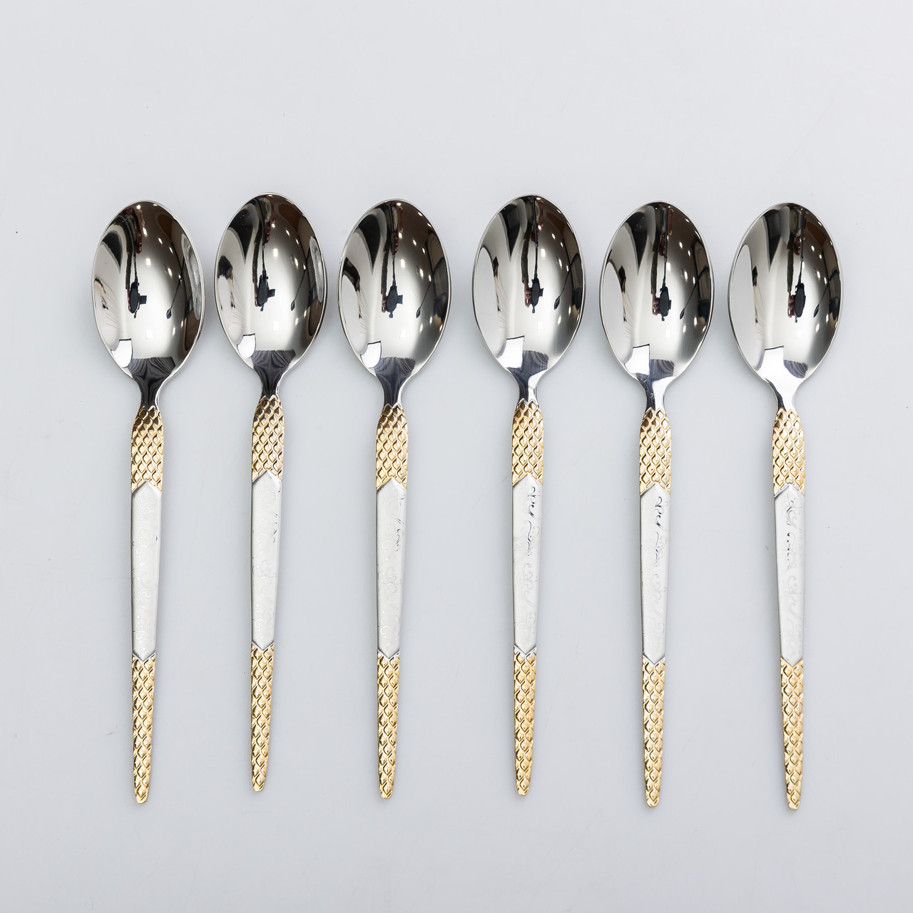 Набір чайних ложок 6 штук ложки для чаю з нержавіючої сталі 15 см Срібло з золотом
