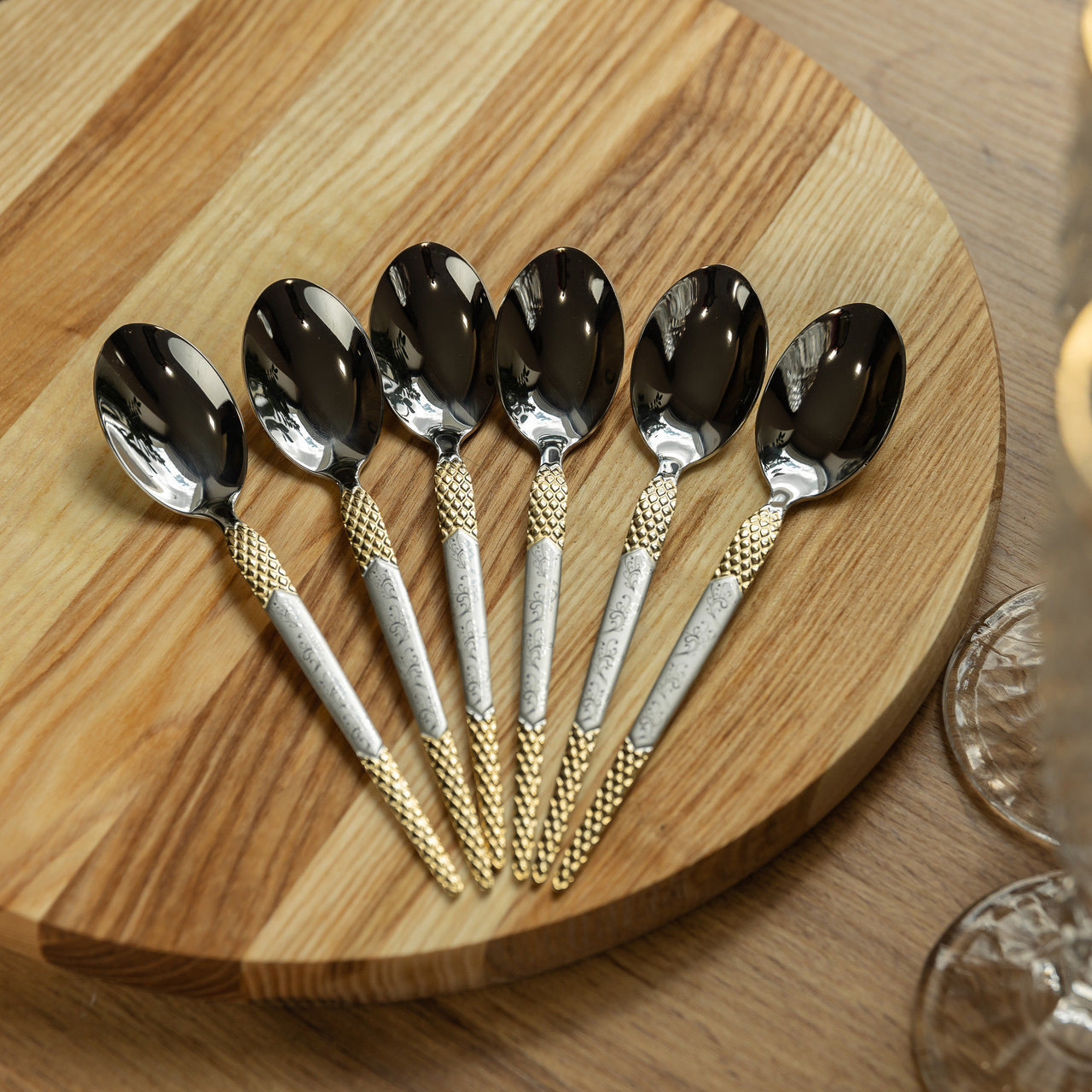 Набір чайних ложок 6 штук ложки для чаю з нержавіючої сталі 15 см Срібло з золотом