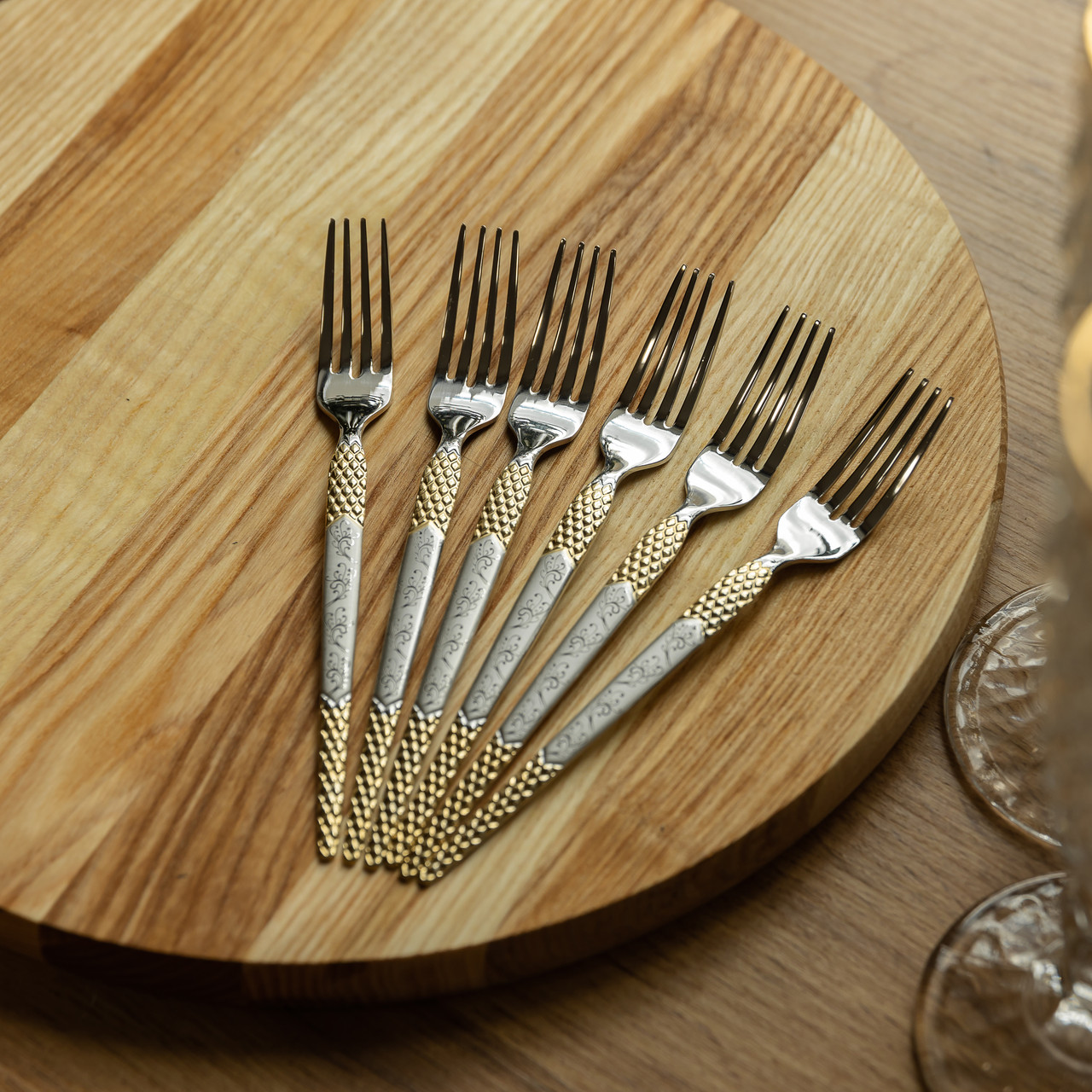 Набір десертних виделок 6 штук виделки десертні з нержавіючої сталі 15.5 см Срібло з золотом